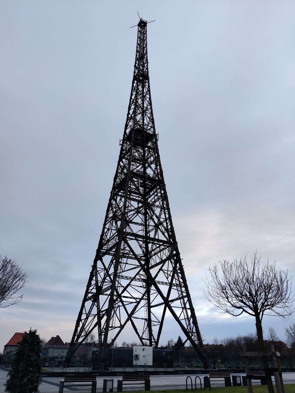 The wooden Gliwice radio tower, the site of the staged 1939 attack, still standing today