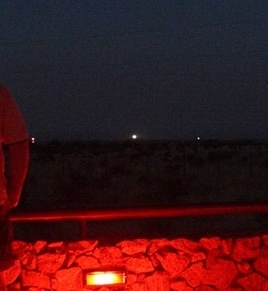 A photograph of the Marfa lights over Mitchell Flat in Texas