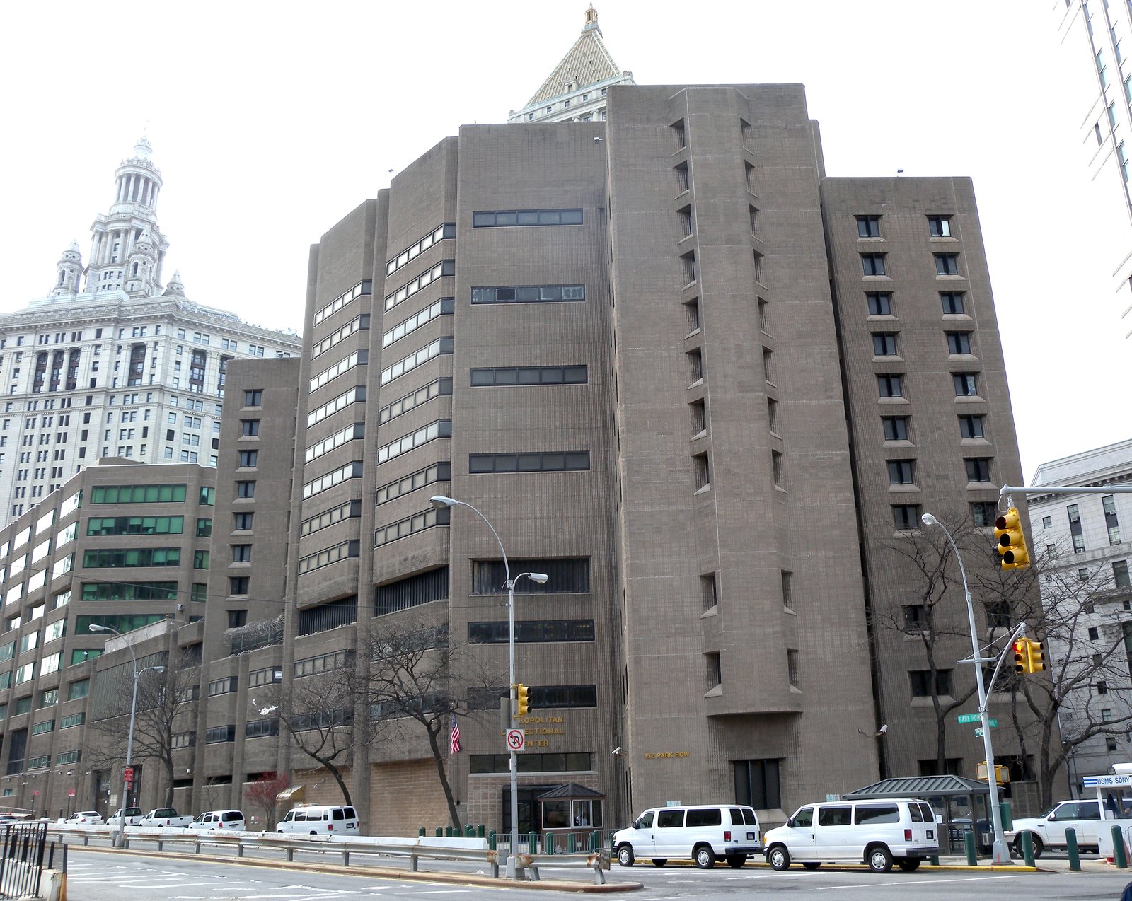The Metropolitan Correctional Center at 150 Park Row in Manhattan, the federal jail where Jeffrey Epstein was found in his cell on August 10, 2019