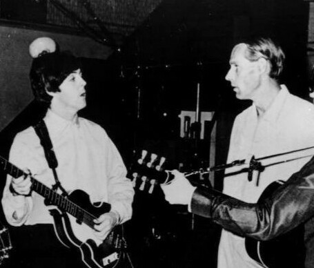 Paul McCartney with producer George Martin in the studio in 1966, the year the rumor claims he died